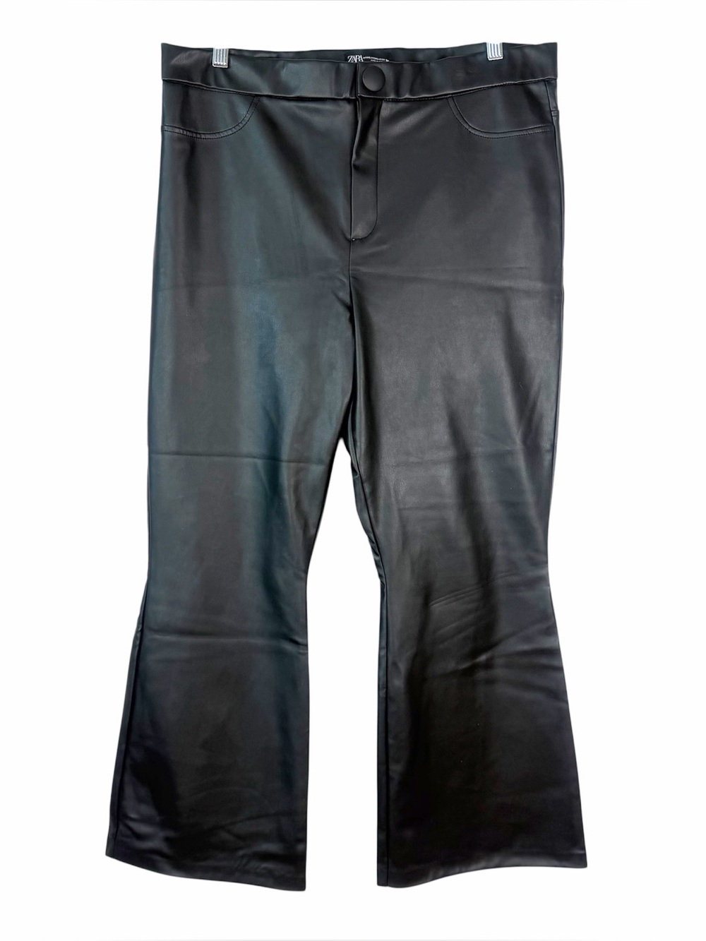 Zara Faux Leather Black Flare Pants Size XXL